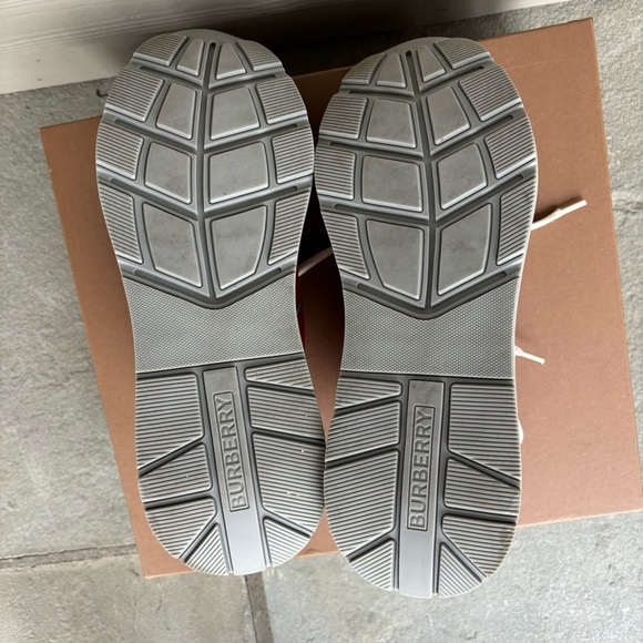 SOLD - Burberry Logo Print Suede Red Sneakers, Like New - Picture 6 of 8